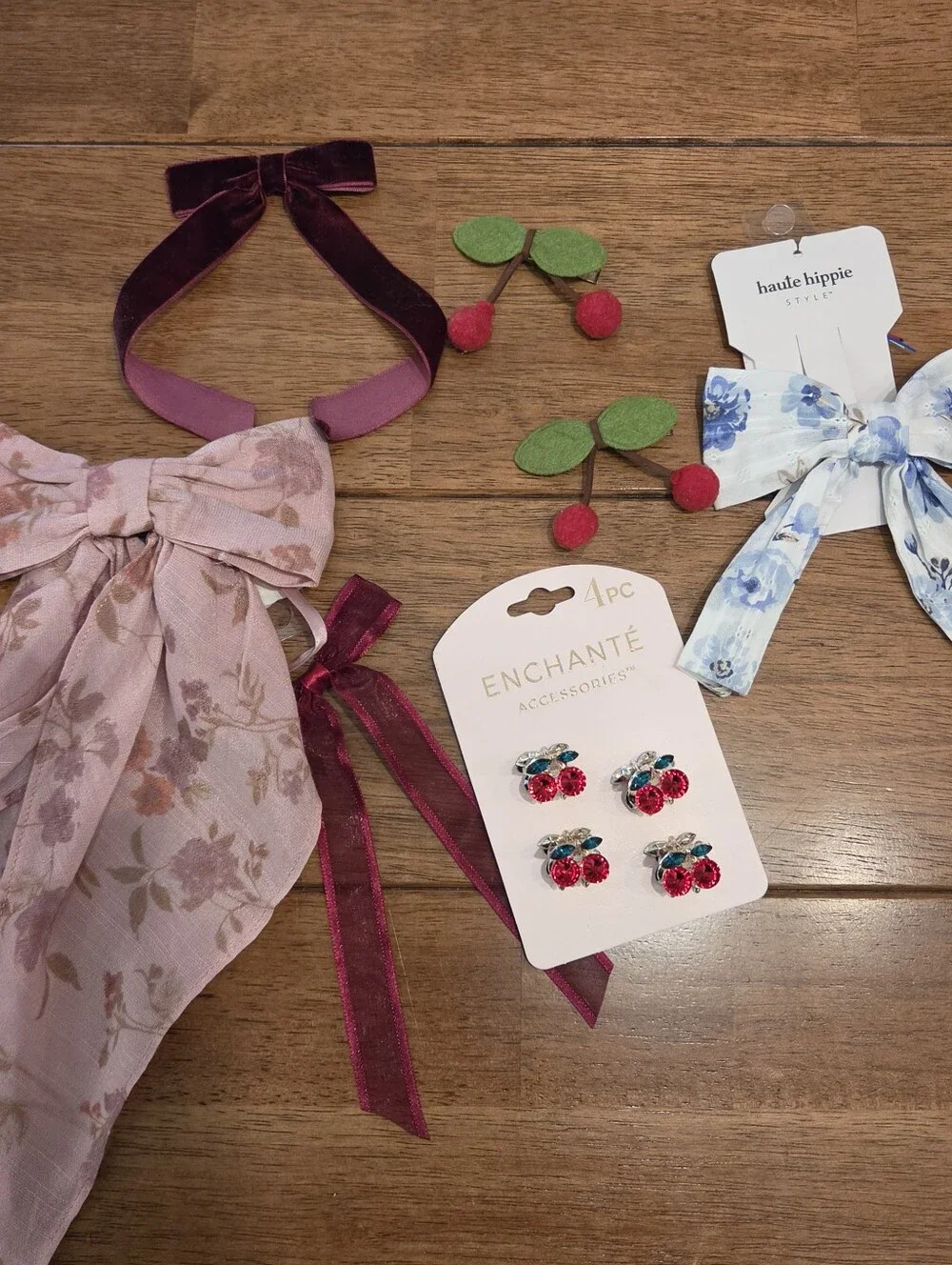 Floral/cherry Hair Clips And Bows Bundle. NWT